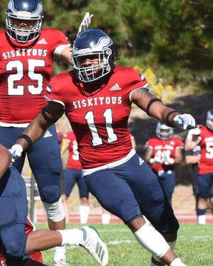 Ryan Ten Hulscher of the College of the Siskiyous football team,, during the Saturday, Oct. 2, 2021 home game versus West Hills Coalinga.
